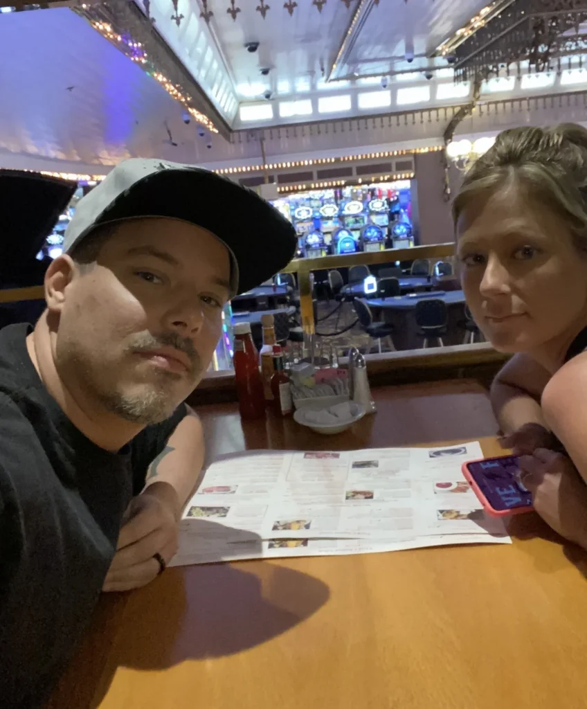 Double Down Mac and Nikki dining at Magnolia's Veranda inside Four Queens Hotel & Casino on Fremont Street in Las Vegas.
