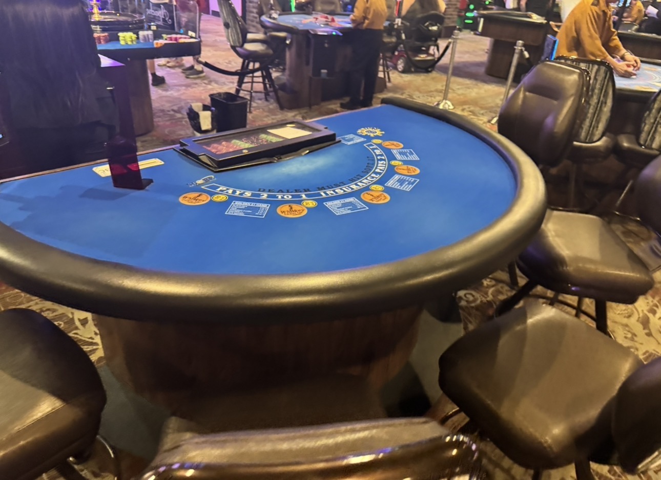 Empty blackjack table in a Las Vegas casino ready for players