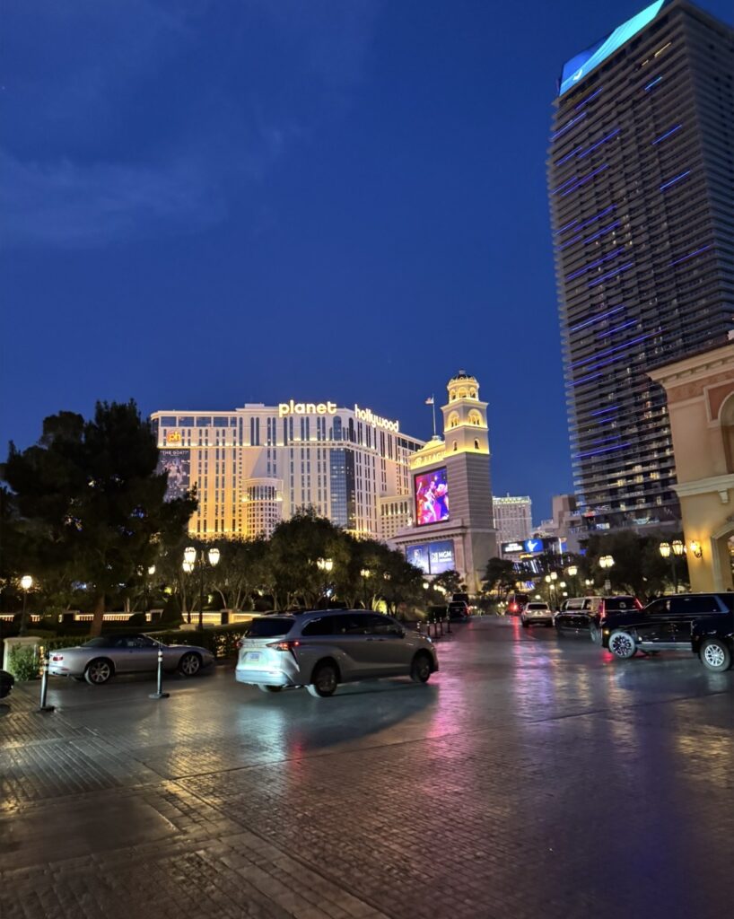 Las Vegas Strip at night near Planet Hollywood