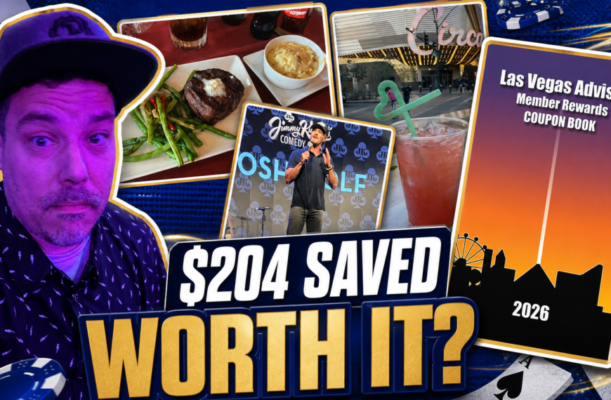 Double Down Mac with the 2026 Las Vegas Advisor coupon book and photos representing $204 in Vegas savings