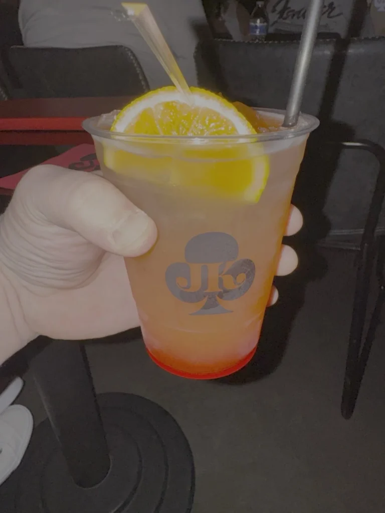 Orange-garnished cocktail at Jimmy Kimmel’s Comedy Club in Las Vegas