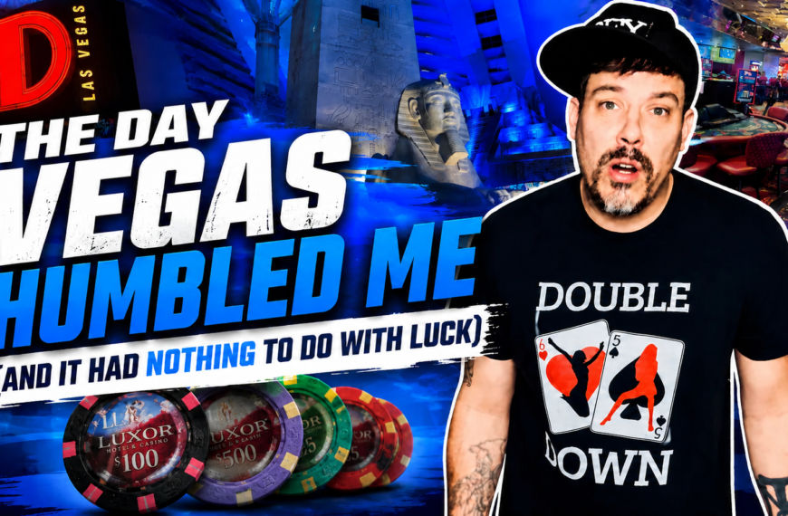 Double Down Mac in front of The D Las Vegas with text reading The Day Vegas Humbled Me during a blackjack story about variance and basic strategy