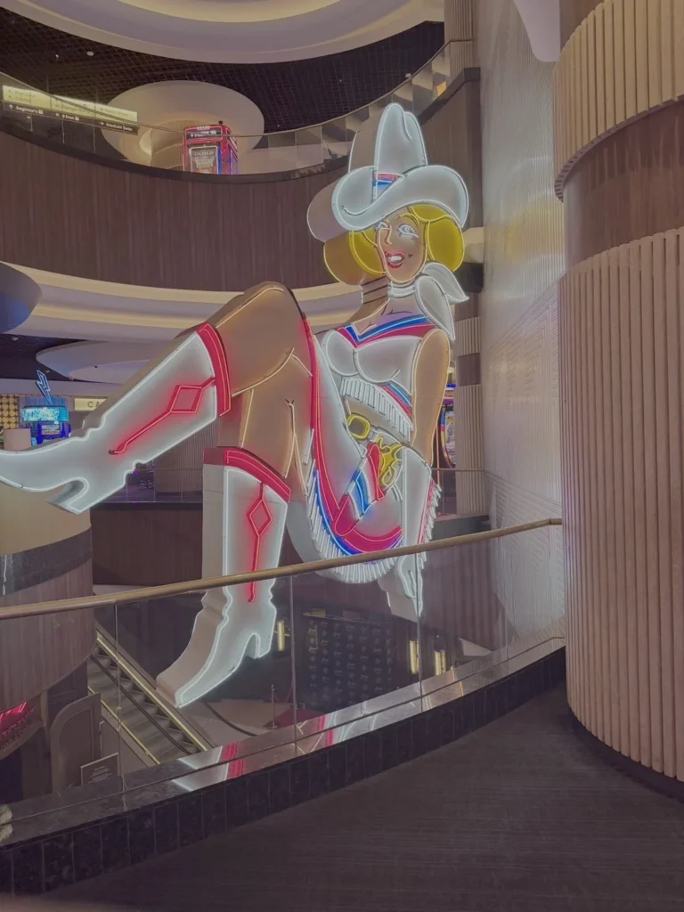 Vegas Vickie neon cowgirl sign inside Circa Resort in downtown Las Vegas