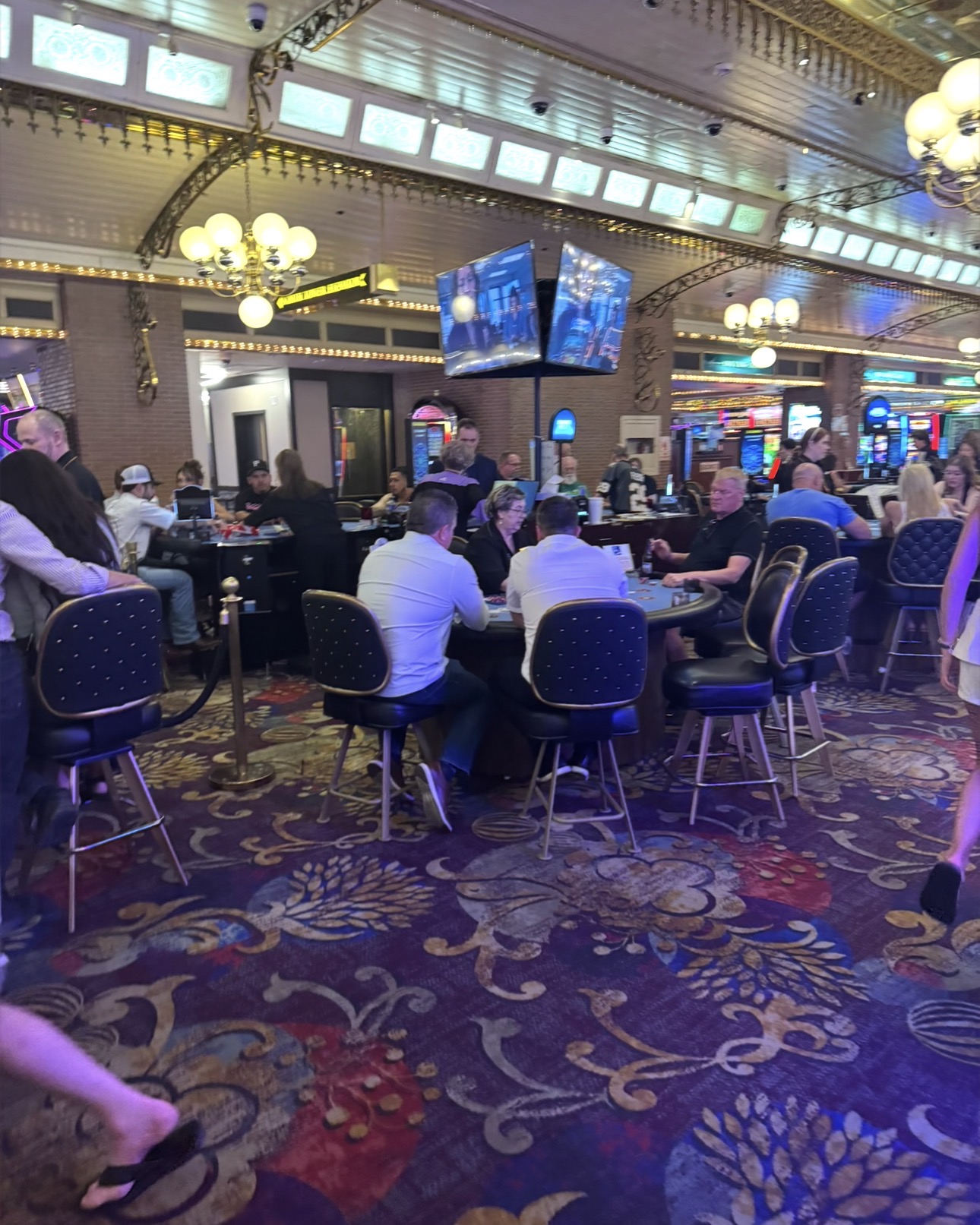 Blackjack gaming tables inside Four Queens casino on Fremont Street in Las Vegas