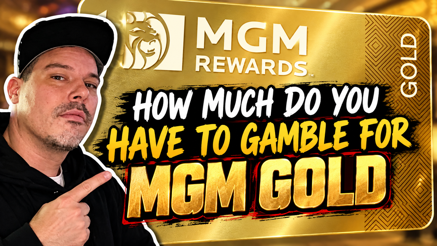 Double Down Mac pointing at an MGM Rewards Gold card with the text How Much Do You Have to Gamble for MGM Gold