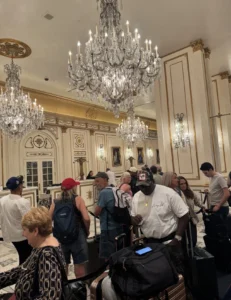 Long line of guests waiting to check in at Paris Las Vegas