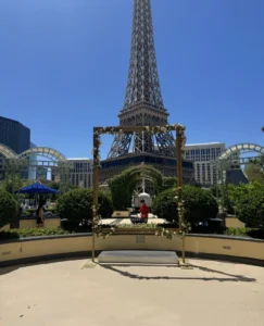 Eiffel Tower replica above the Paris Las Vegas pool deck
