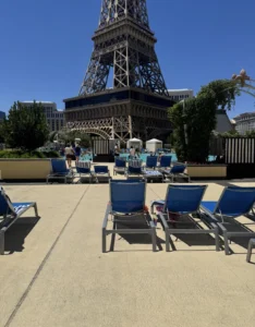 Guests swimming in the Paris Las Vegas pool