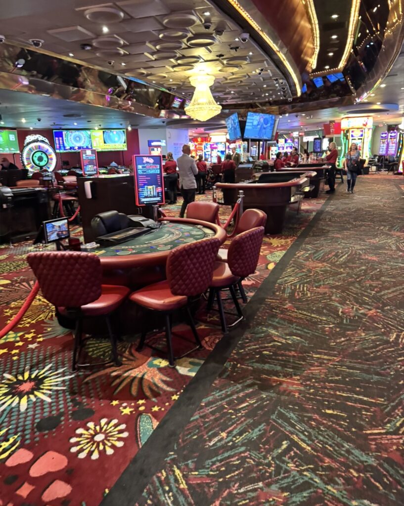 Blackjack tables on the casino floor at Plaza Hotel and Casino in Las Vegas