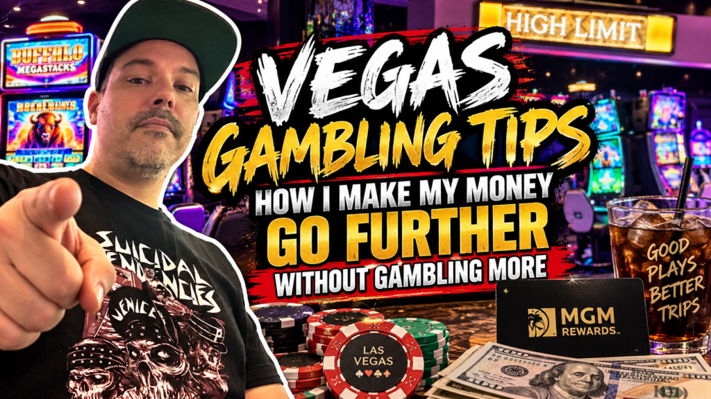 Double Down Mac in a Las Vegas casino with the text “Vegas Gambling Tips: How I Make My Money Go Further Without Gambling More.”