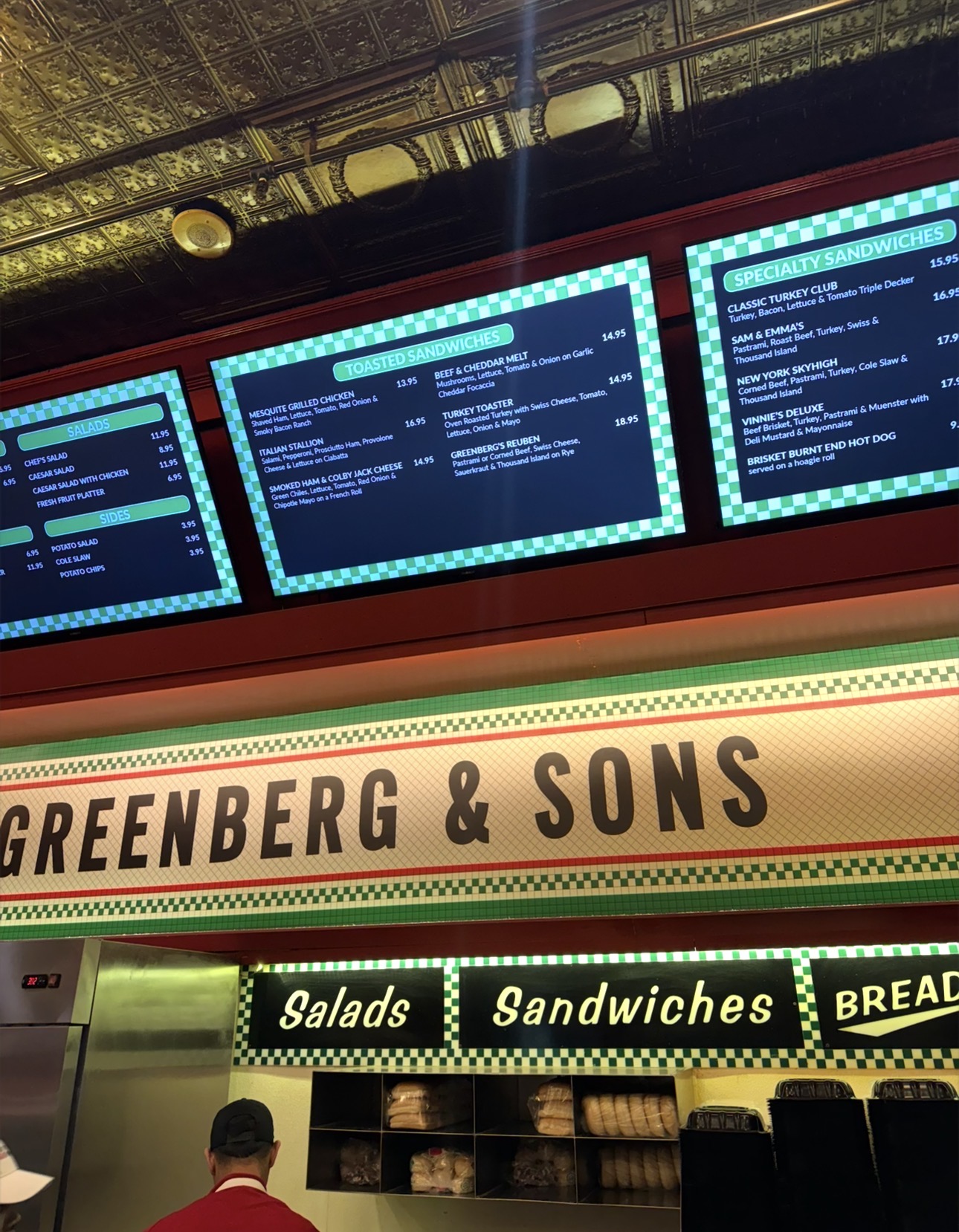 Greenberg’s Deli sandwich menu inside New York-New York Las Vegas